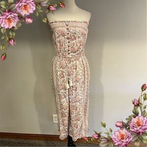 American Eagle Pink Floral Tassel Tube Jumpsuit Size‎ small